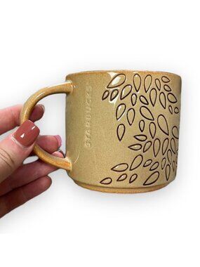 Starbucks 2013 Incised Leaf Stacking Mug Coffee Cup Tea Leaves Cream 14 FL OZ